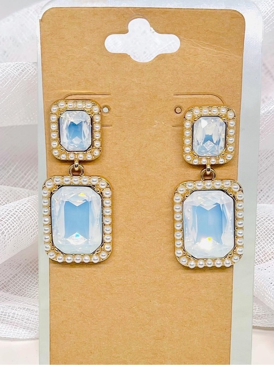 Jewelry - Elegant Opalite & Faux Pearl Gold Tone Statement Drop Earrings